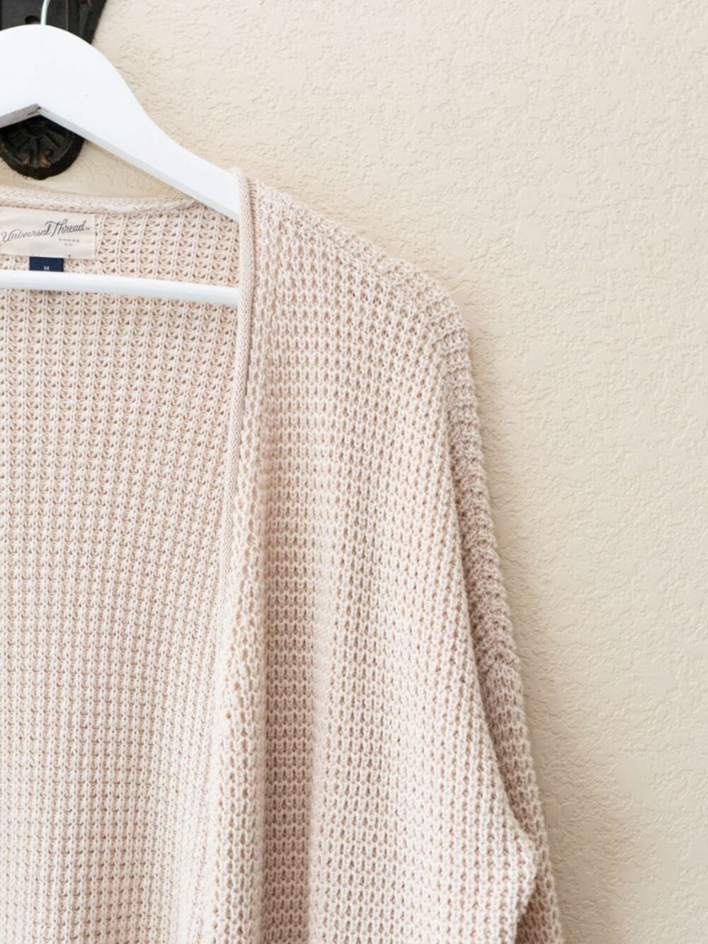 Universal Thread Beige Open Knit Cardigan Medium Cotton Open Front Pocket Sweate - Picture 6 of 14